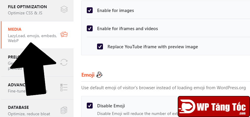 disble emoji trong wp-rocket cũng có hỗ trợ